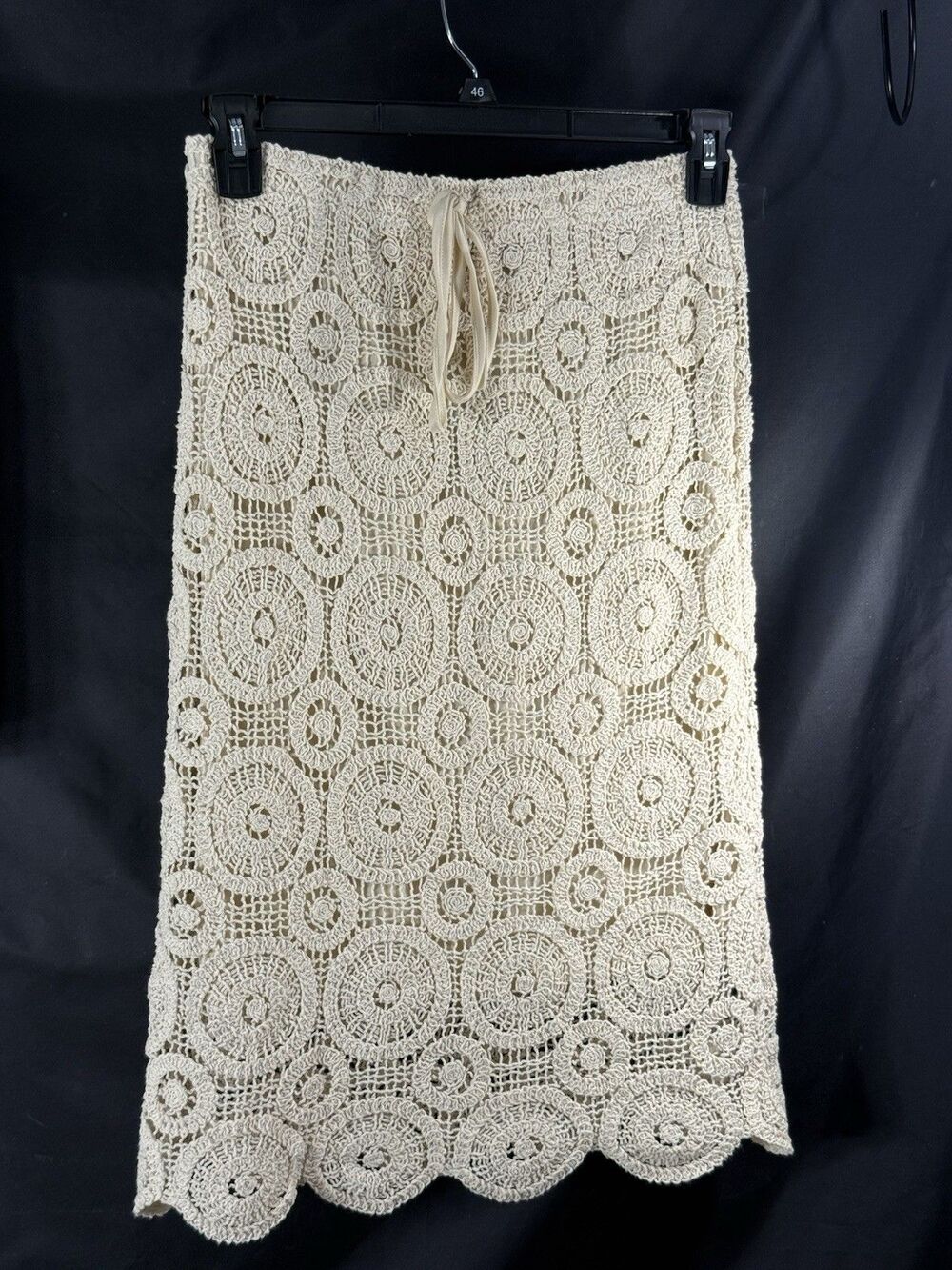 King Road Cream Crocheted Scalloped Hem Lined Adj Waist NWT Sz M